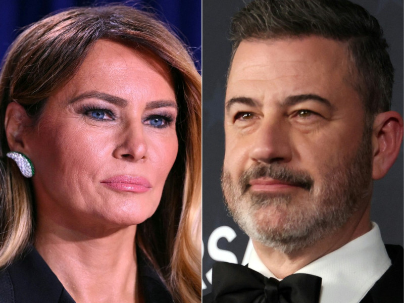 Primera dama de Estados Unidos, Melania Trump y el presentador de televisión Jimmy Kimmel.