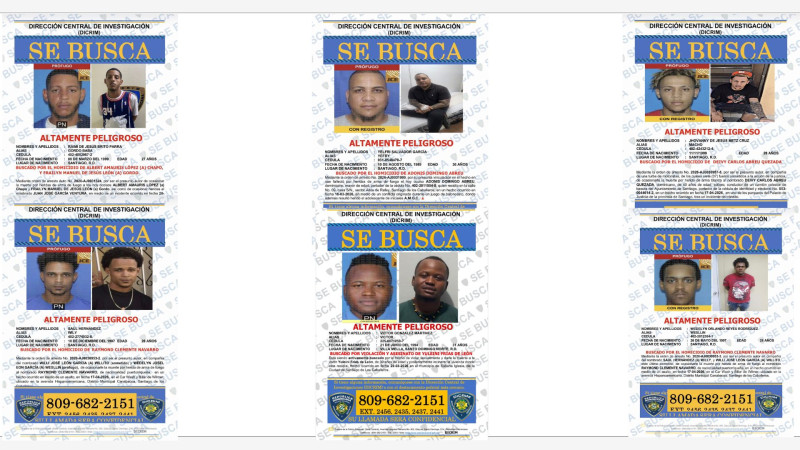 Los seis más buscados por la Policía Nacional en la ciudad de Santiago.