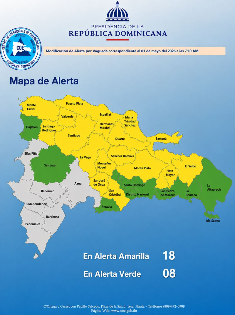 Mapa COE viernes 1 de mayo 2026
