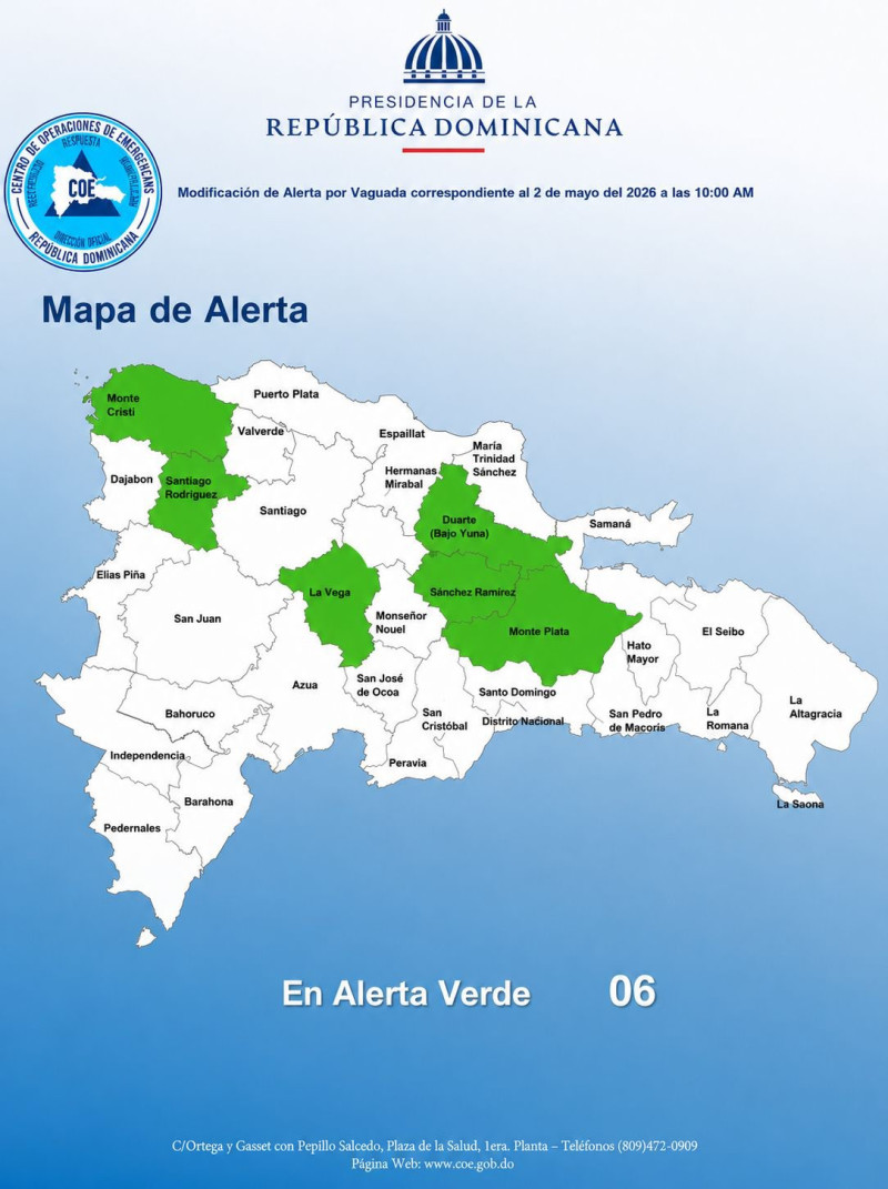 Provincias alertadas por el COE