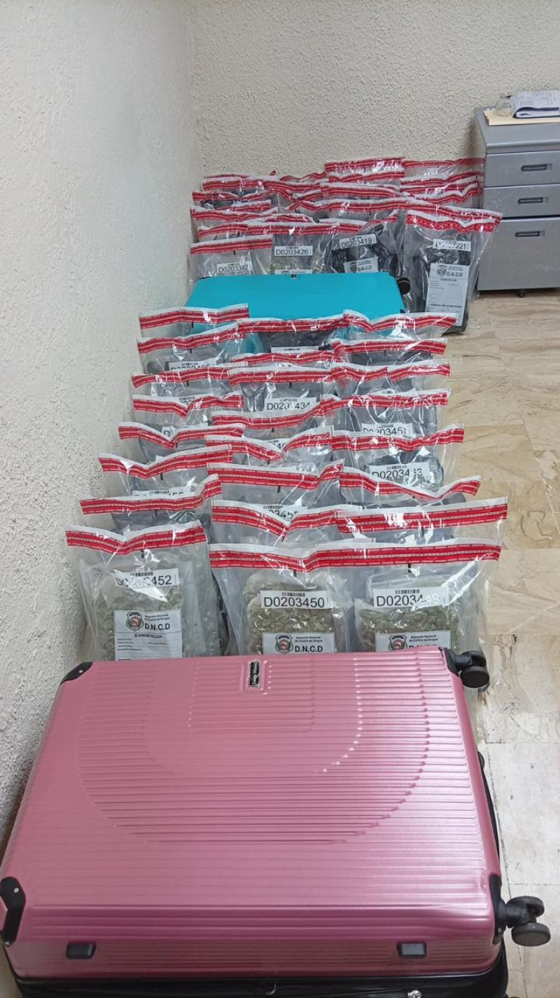 La DNCD confiscaron 94 paquetes de presunta marihuana y otro de una sustancia que aparenta ser molly en dos maletasdurante una operación conjunta desarrollada en el Aeropuerto Internacional de Punta Cana.
