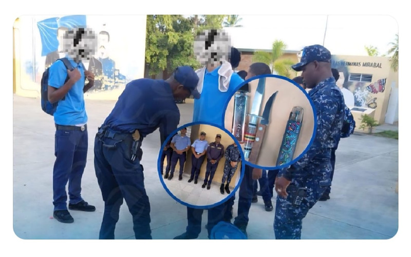 Algunas de las armas blancas y otros objetos incautados durante operativos realizados en diferentes escuelas de la Regional 03-Azua.