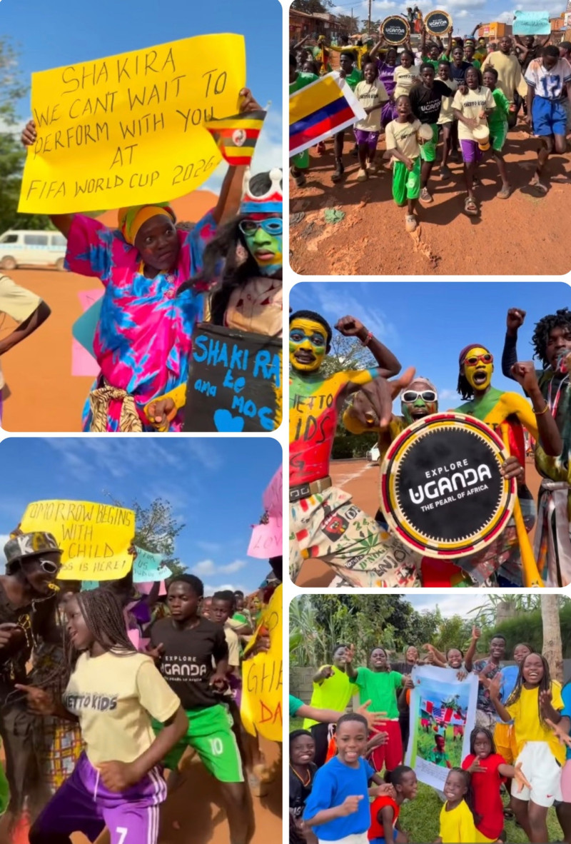 Diferentes momentos de la celebración en Uganda de Ghetto Kids tras conocerse que participaran con Shakira en el show de la final de la Copa Mundial de Fútbol 2026.