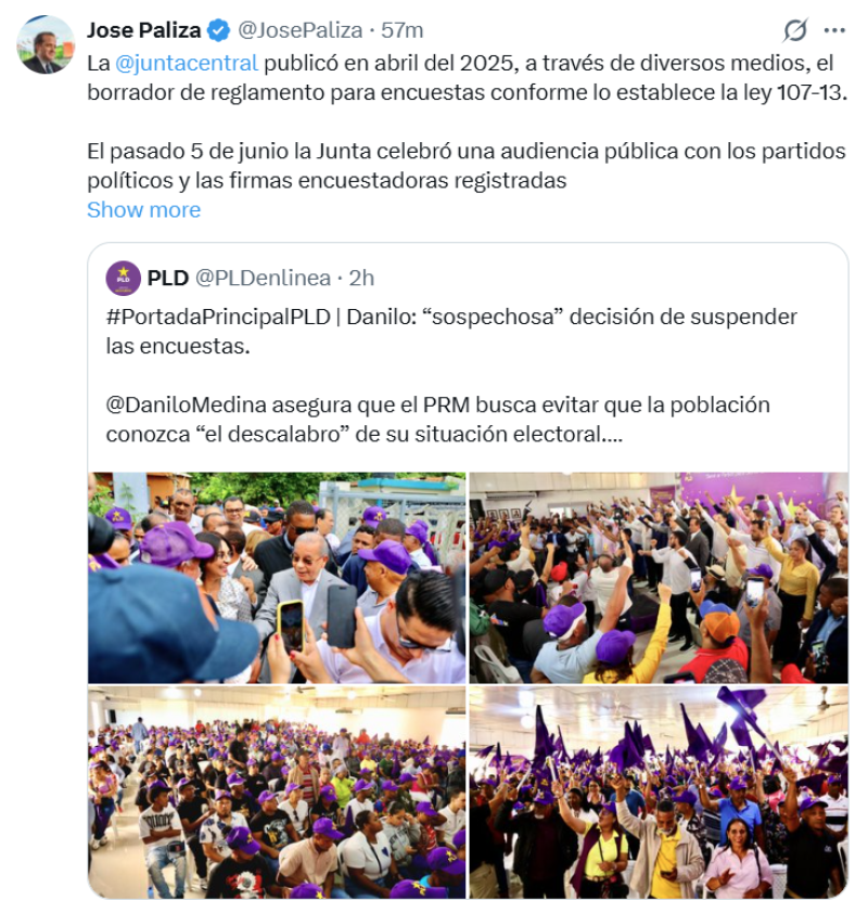 Publicación del presidente del PRM en X.