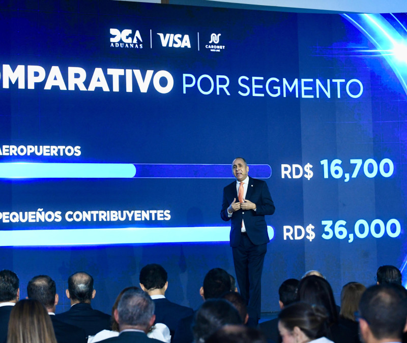 Director general de Aduanas, Nelson Arroyo, durante el lanzamiento de la plataforma de "Pagos con Tarjetas".