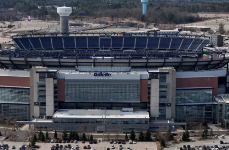 Imagen tomada desde un dron del Gillette Stadium, que pasará a llamarse Boston Stadium cuando acoja partidos de la Copa Mundial de la FIFA de 2026, en Foxborough, Massachusetts (EE. UU.)