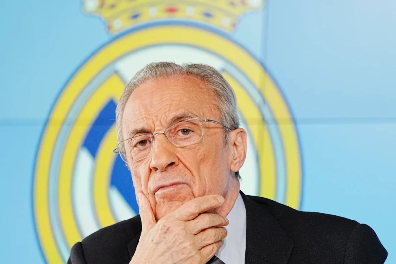 Florentino Pérez, presidente del Real Madrid, da una conferencia de prensa el 12 de mayo de 2026, en Madrid.
