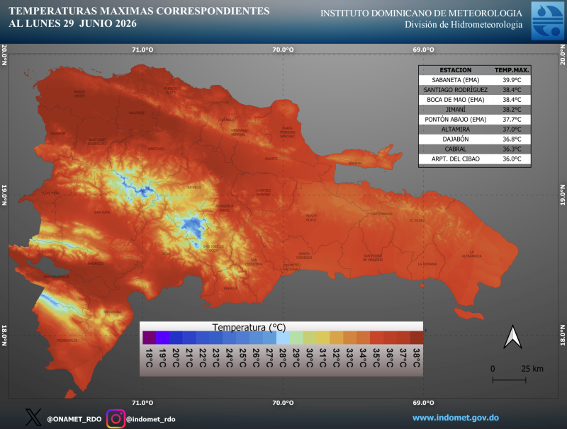 Mapa de calor del 29 de junio 2029 en RD
