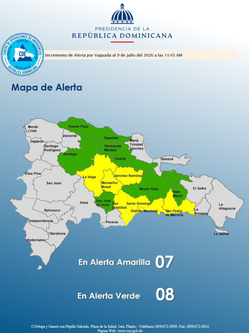 El COE mantiene 15 provincias en alerta por condiciones meteorológicas