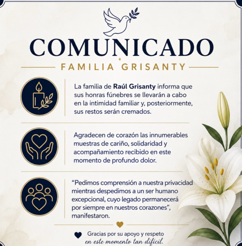 Comunicado de la familia Grisanty.