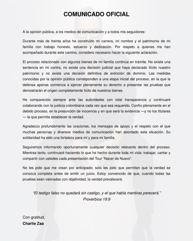 El artista afirmó que confía en el debido proceso.