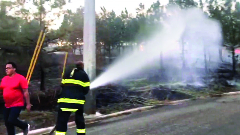 Bomberos luchan contra la persistencia del fuego.