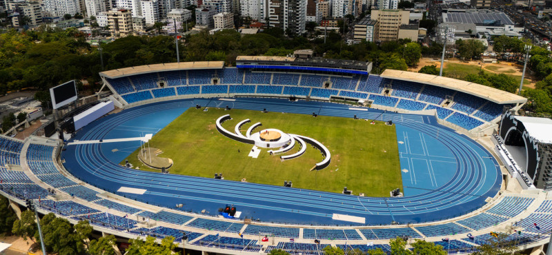 Vista del Estadio Olímpico que será la sede de las competencias de atletismo de los Juegos Centroamericanos y del Caribe.