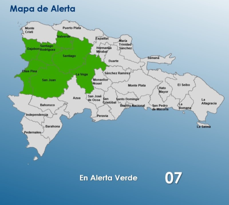 El Coe mantiene a 7 provincias en alerta verde