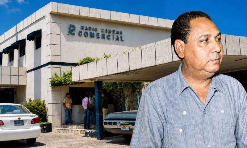 Collage del edificio de Radio Cadena Comercial y José Antonio Brea Peña, propietario de la emisora.