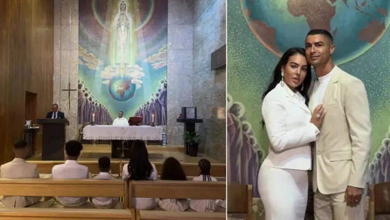 Después de la ceremonia en su casa, la pareja se trasladó junto a sus seis hijos hasta el Santuario de Nuestra Señora de Fátima, donde un sacerdote les dio la bendición.