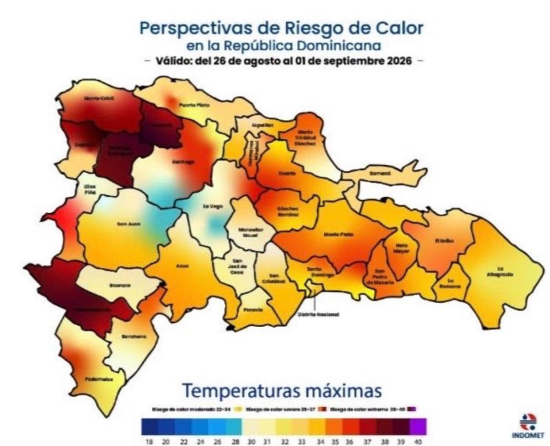 El mapa muestra los puntos donde el calor será más intenso