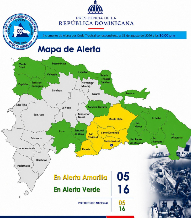 Provincias alertadas por el COE