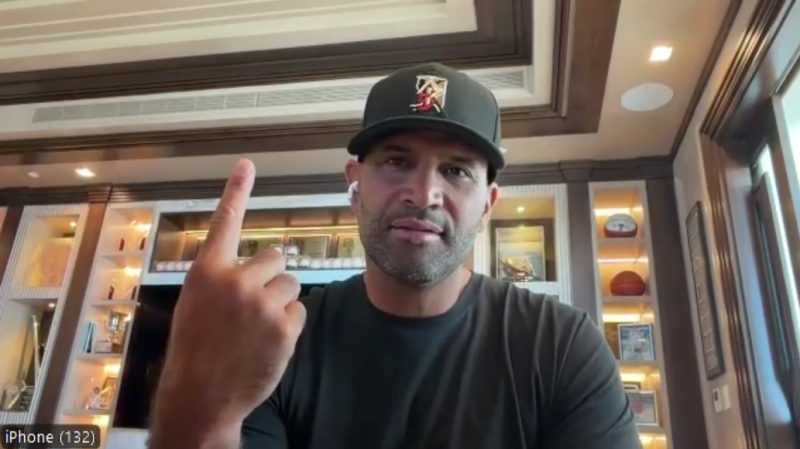 Albert Pujols durante su entrevista vía zoom para Palco de Grandes Ligas.
