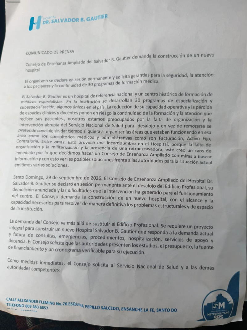 Comunicado del Consejo de Enseñanza Ampliado del hospital.