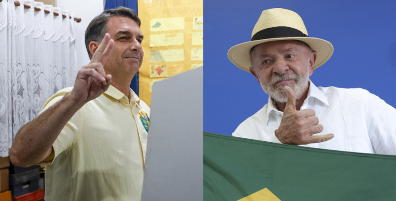 AME2973. RÍO DE JANEIRO / SAO PAULO (BRASIL), 04/10/2026.- Combo de dos fotografías del mandatario brasileño, Luiz Inácio Lula da Silva (d), y el senador Flávio Bolsonaro quienes disputarán la Presidencia en una segunda vuelta electoral el próximo 25 de octubre, según los resultados oficiales de los comicios celebrados este domingo, con el 96,60 % del censo escrutado. EFE/ Antonio Lacerda / Isaac Fontana