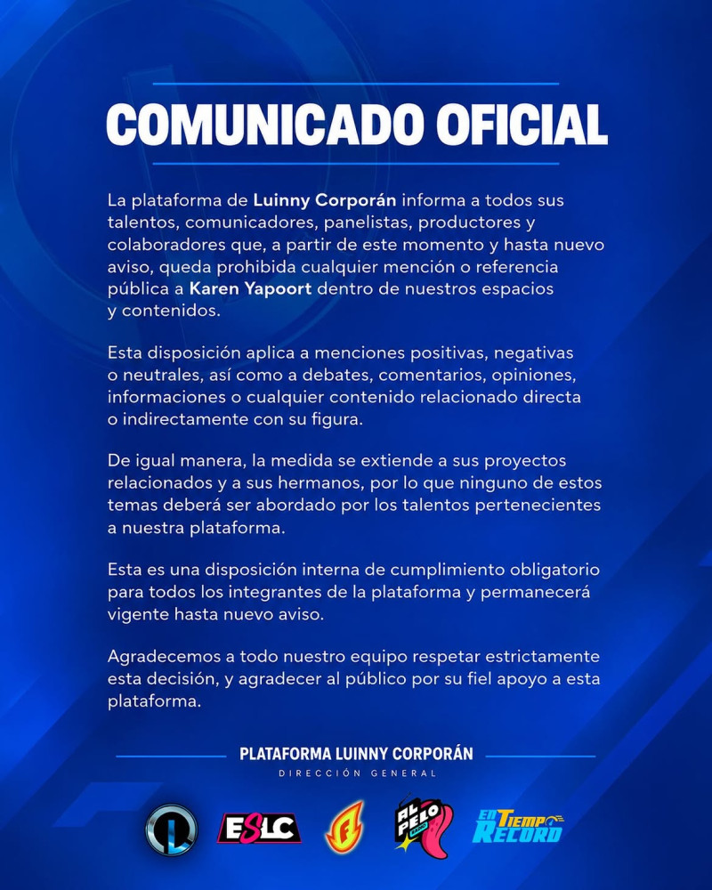 Comunicado difundido por Corporán.
