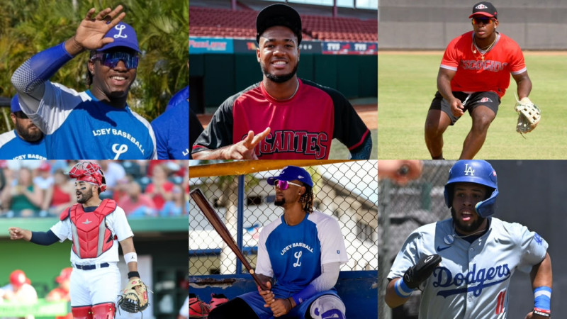 Jesús Madé (Licey), Jefferson Rojas (Gigantes), John Gil (Escogido), Leo Bernal (Estrellas), Kelvin Alcántara (Licey) y Emil Morales (Gigantes).