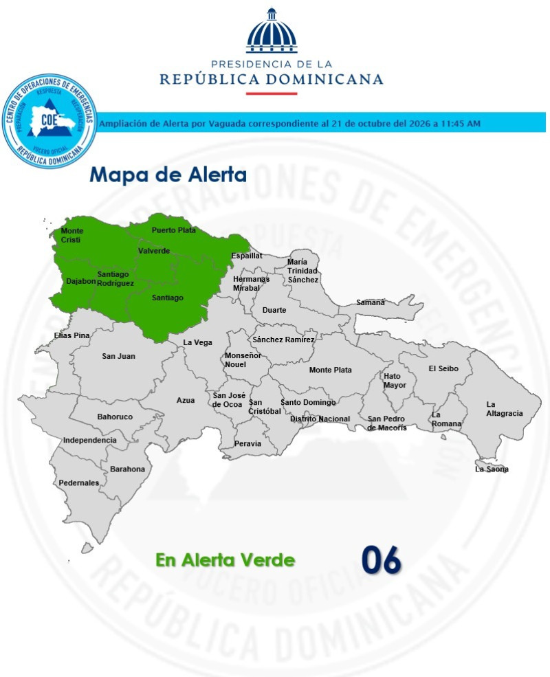 Alerta verde en seis provincias