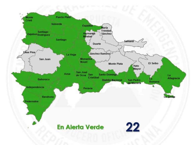 Coe coloca 22 provincias en alerta verde