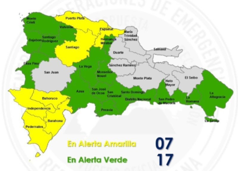 Provincias en alerta verde y amarilla