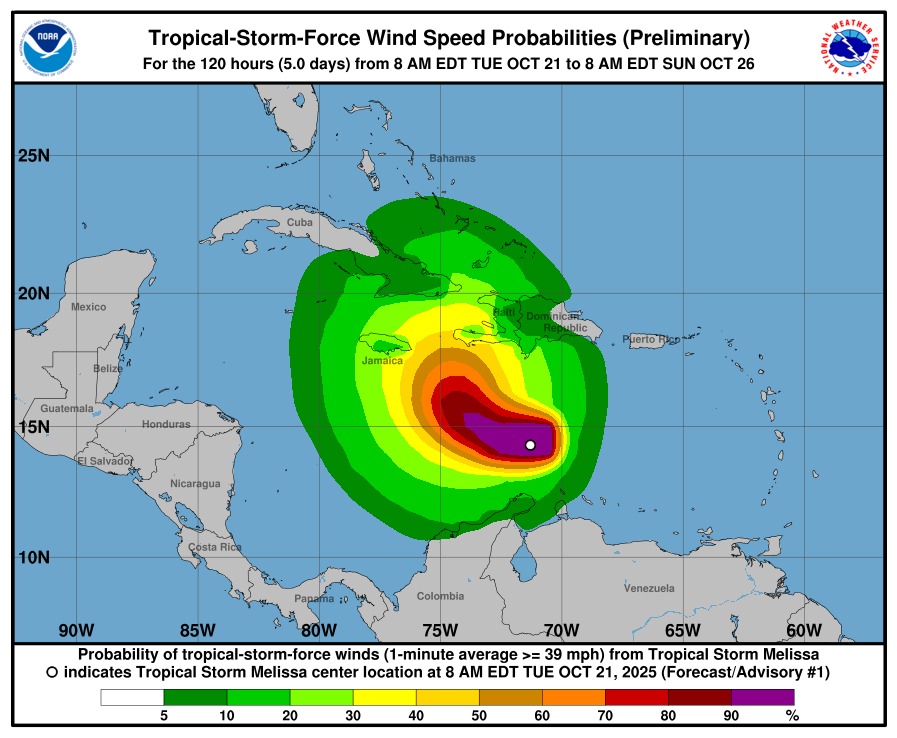 Posible trayectoria de la tormenta Melissa