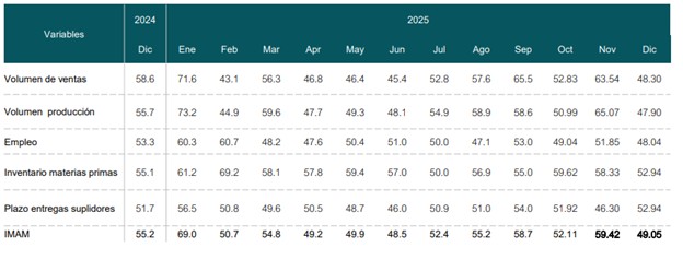 Índice ajustado por factor estacional al periodo diciembre 2024 - diciembre 2025.