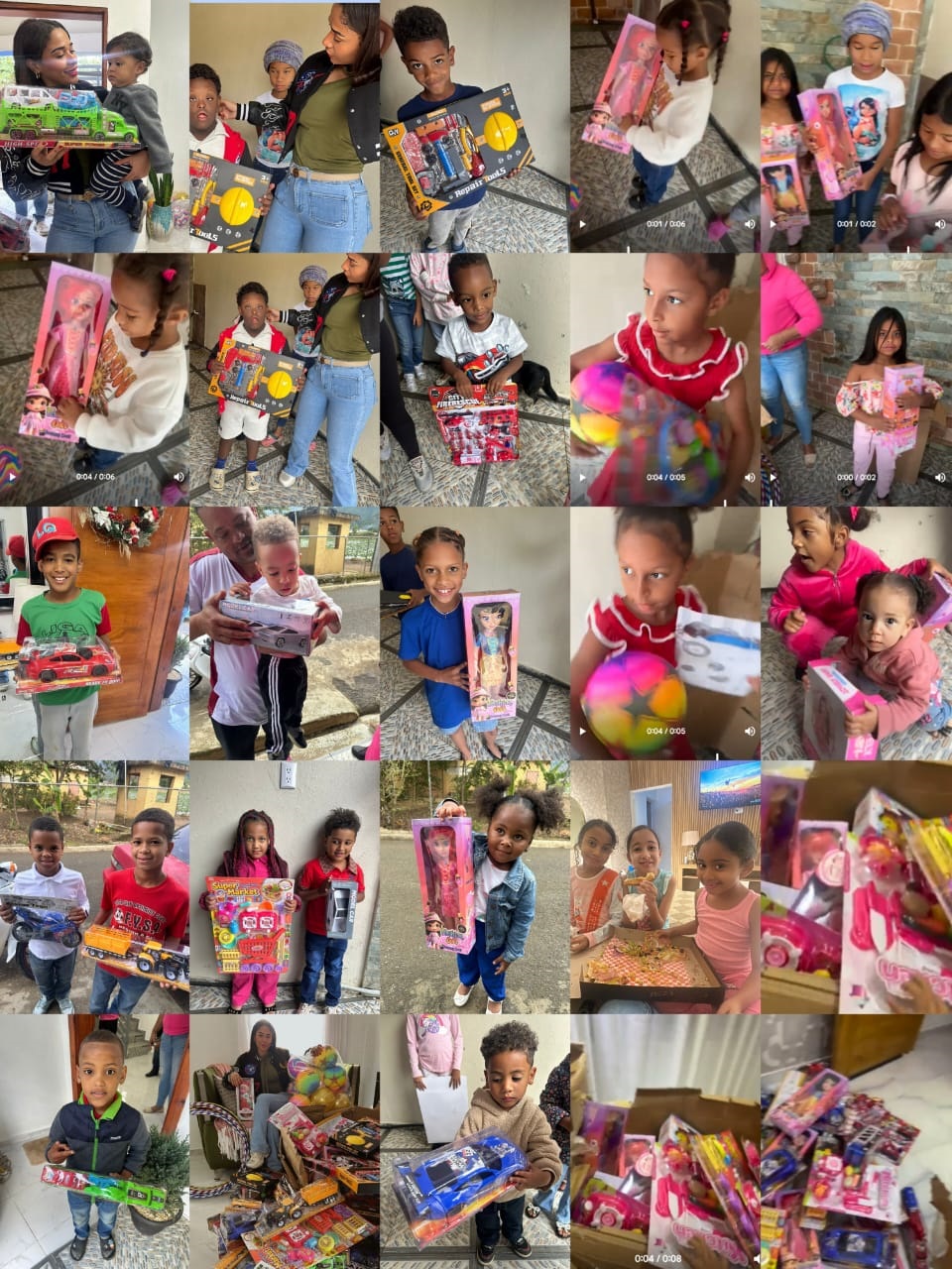 Composición de fotografías de la entrega de juguetes de Steffany Constanza.