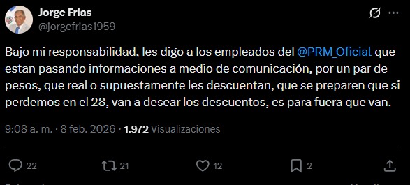 Publicación en X del diputado Jorge Frias