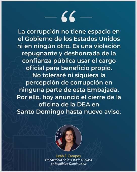 Declaración de la embajadora de Estados Unidos en República Dominicana, Leah Campos
