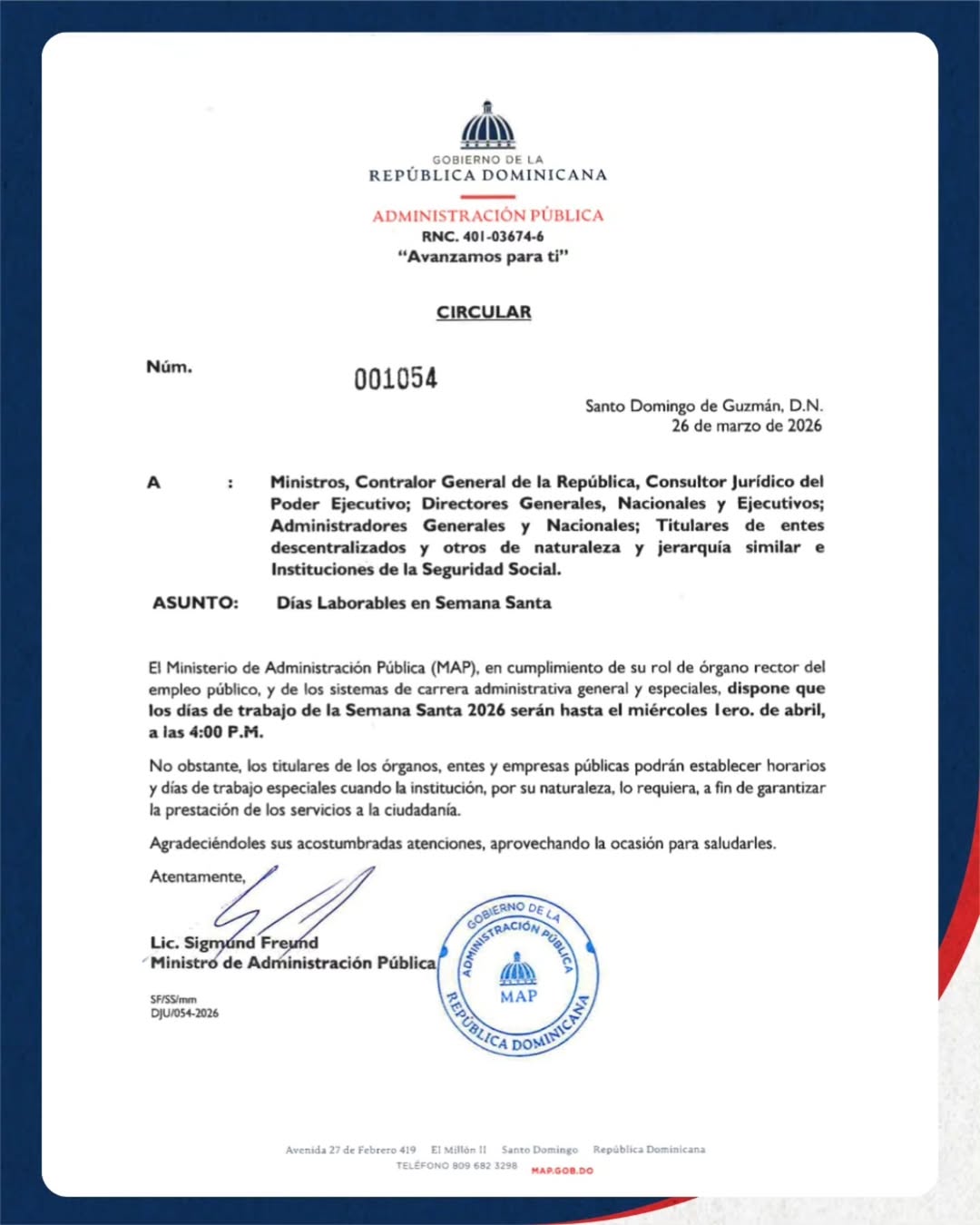 Servidores públicos laborarán hasta el miércoles a las 4:00 de la tarde 1 de abril por asueto de Semana Santa.
