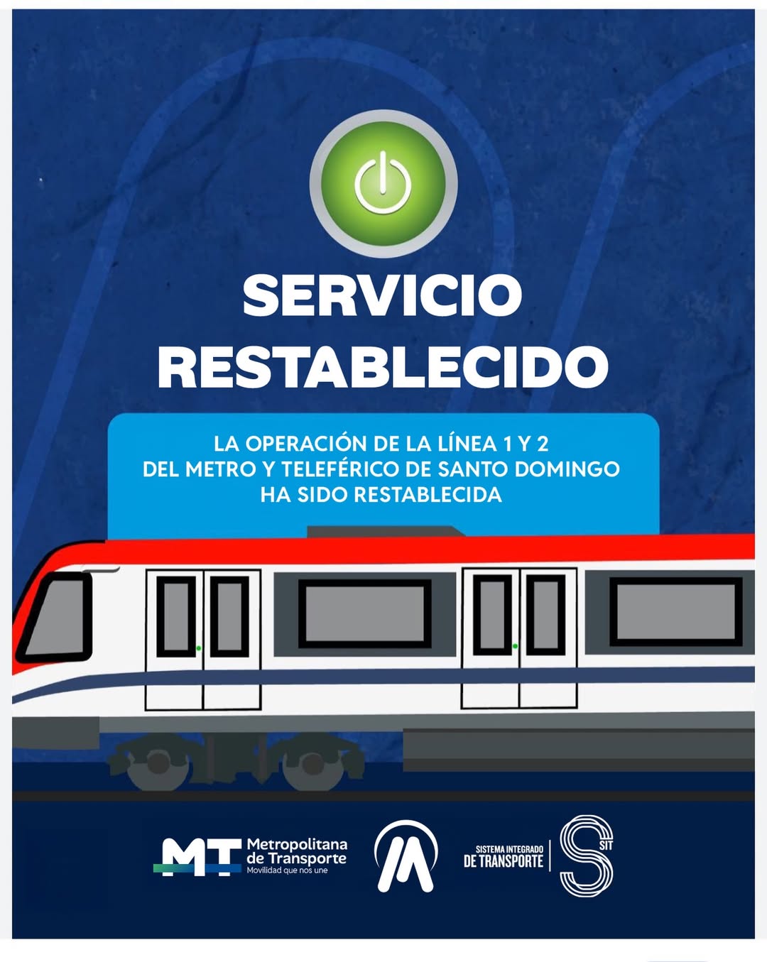 La oficina Metropolitana de Transporte informó que el servicio se restableció luego de una falla en el sistema.