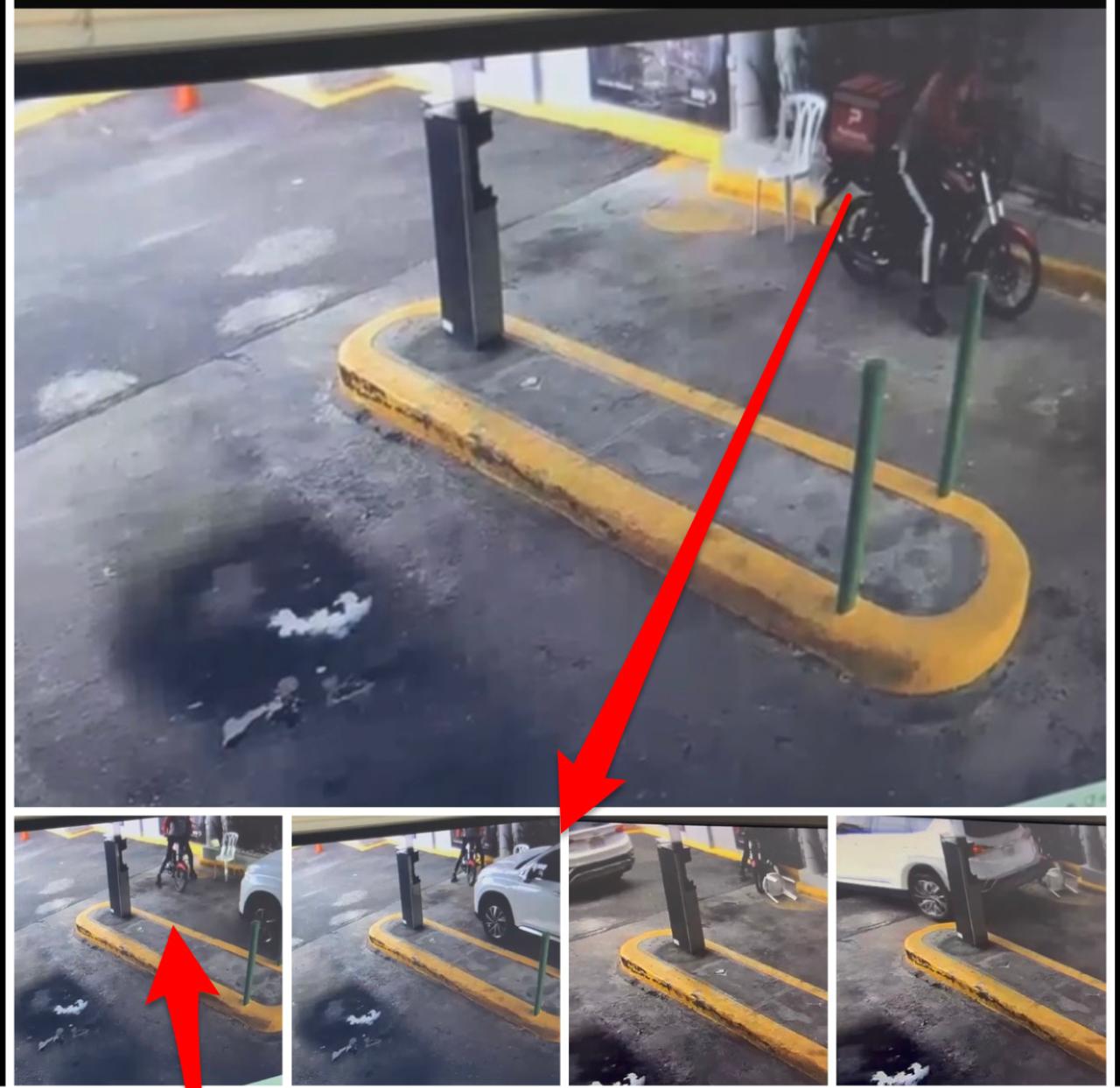 Imágenes captadas por la cámaras de seguridad por el incidente que involucro al motorista, Jhonatan y la comunicadora, Luchy Roa