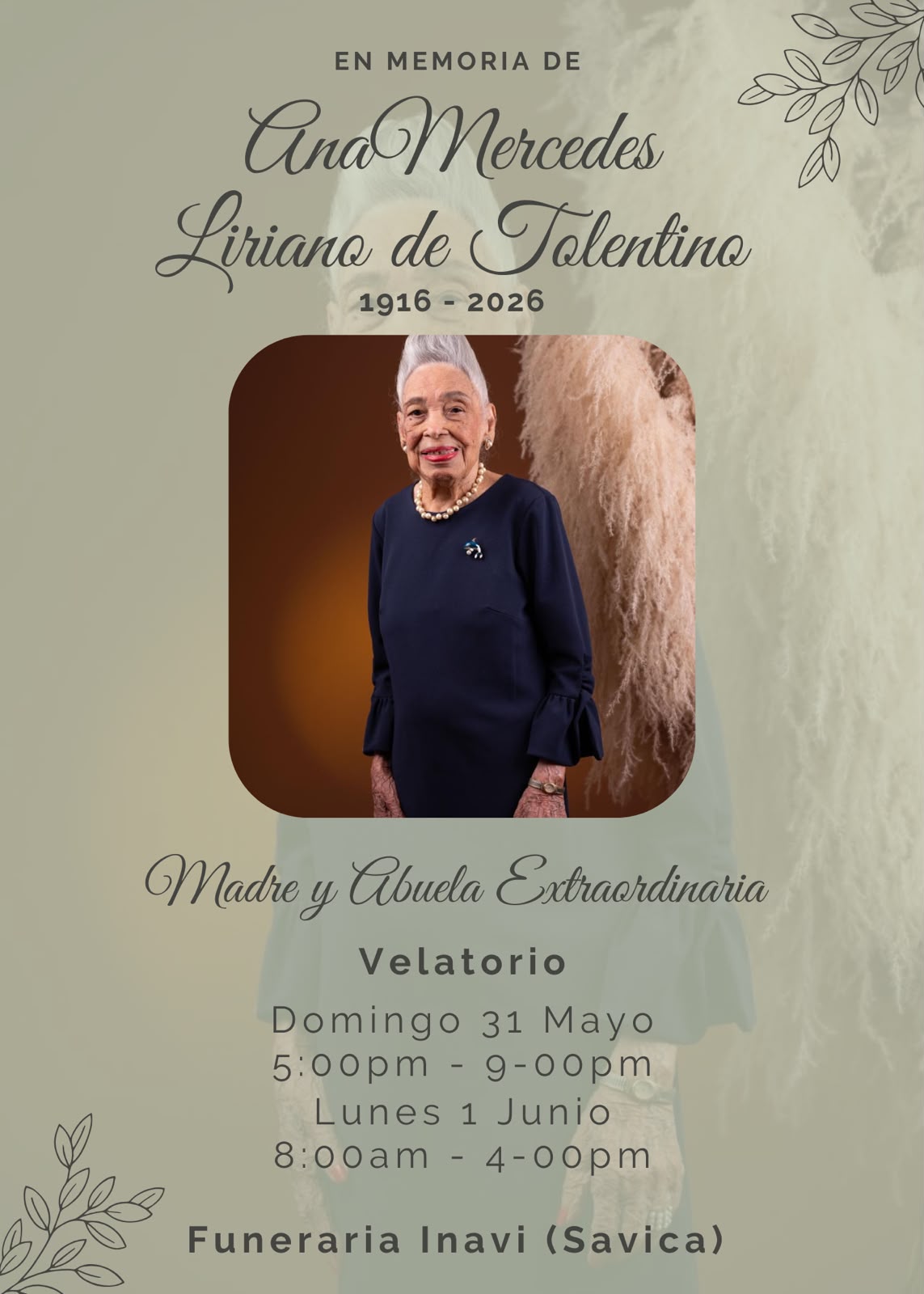 Actos fúnebres de Ana Mercedes Liriano Betances.