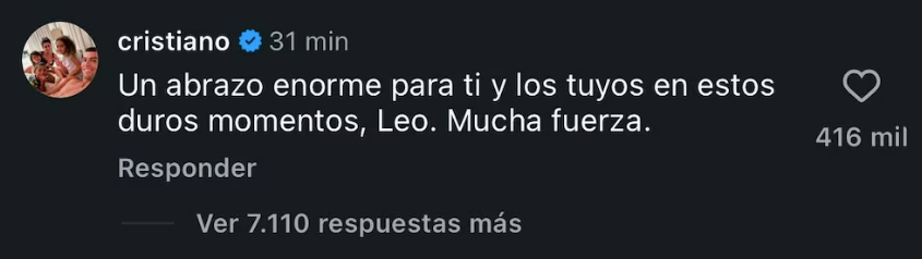 El comentario de Cristiano Ronaldo en el posteo de Lionel Messi