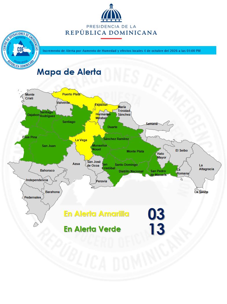 Mapa de alerta del Centro de Operaciones de Emergencia (COE).
