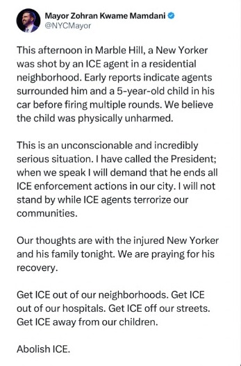 Publicación integra del alcalde de la ciudad de New York Zohran Kwame Mamdanise.